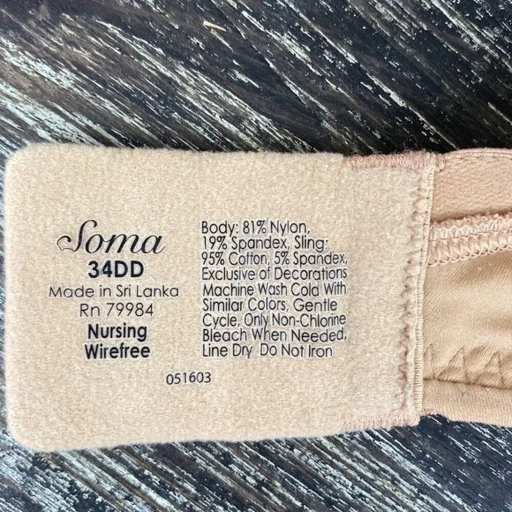 Soma Nude Wire Free Nursing Bra 34DD